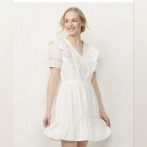 NWT LC Lauren Conrad Women's V-Neck Ruffle Mini Dress